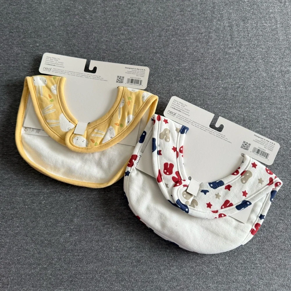 NWT (2) Neat Solutions Bibs size 0-6 Boy or Girl 4th July USA Easter Bunny